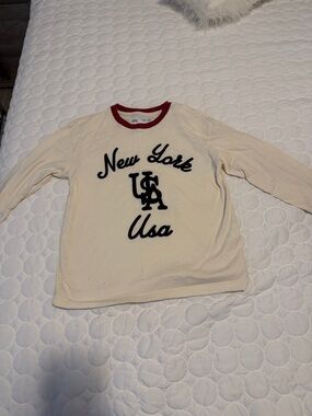 Kids Cream Long-Sleeve Top with Red Trim - New York USA